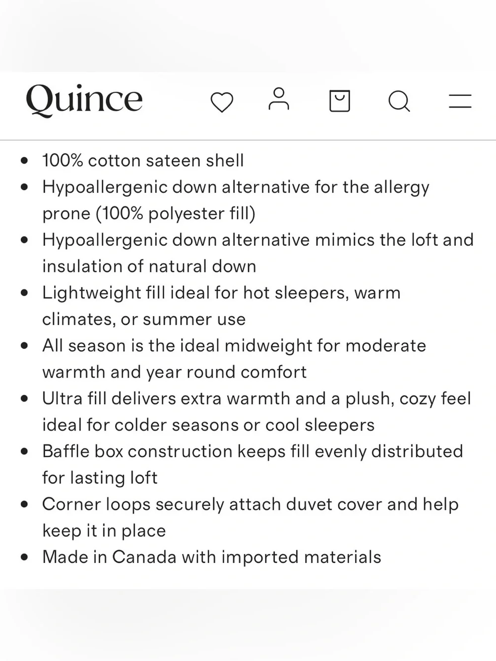 NEW Quince Premium Down Alternative All Season Comforter, Full/Queen (White)